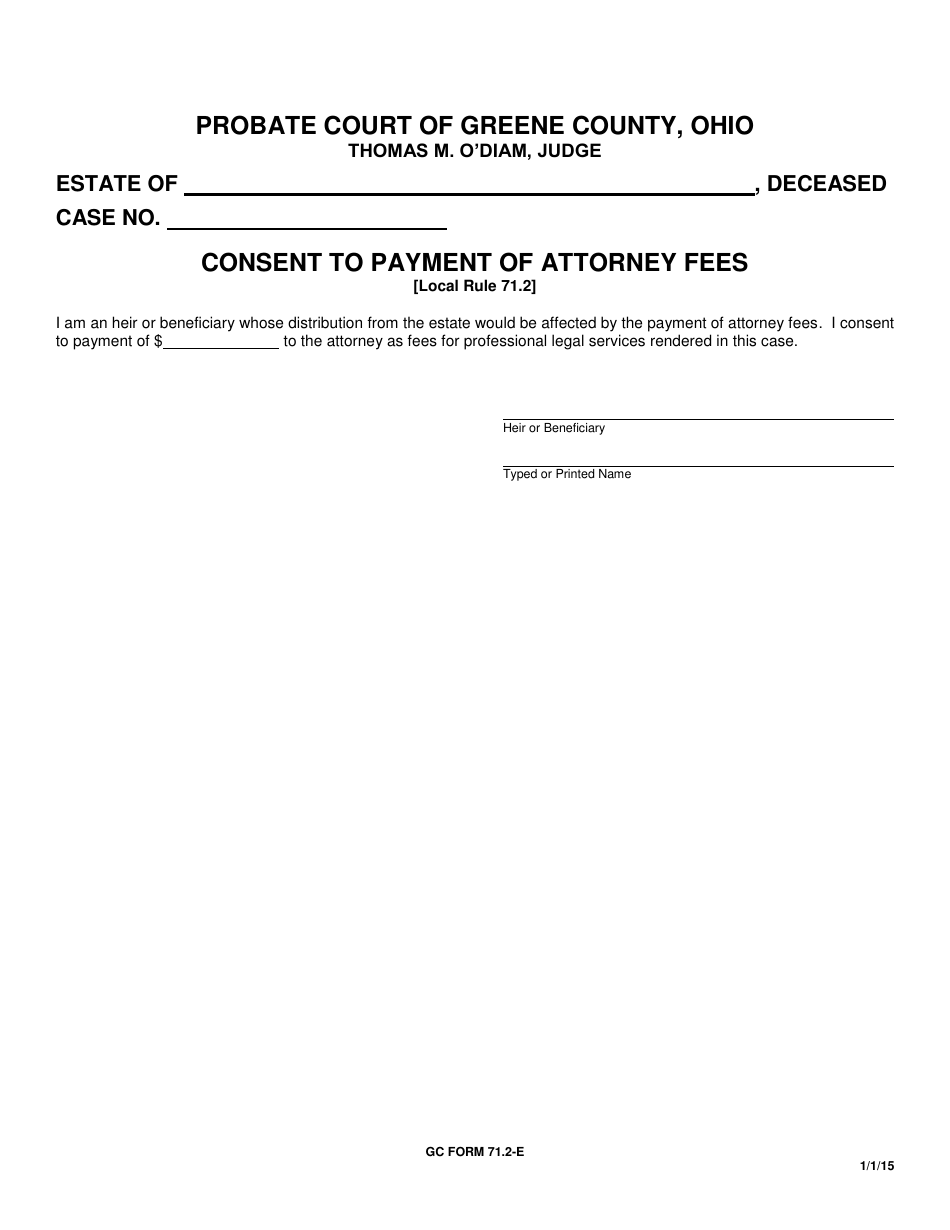 GC Form 71.2-E Consent to Payment of Attorney Fees - Greene County, Ohio, Page 1