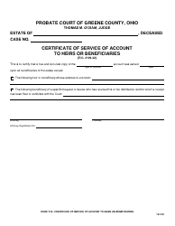 Document preview: Form 13.9 Certificate of Service of Account to Heirs or Beneficiaries - Greene County, Ohio