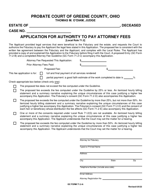 GC Form 71.2-A Application for Authority to Pay Attorney Fees - Greene County, Ohio