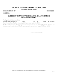 Document preview: Form 25.1 Judgment Entry Setting Hearing on Application for Disinterment - Greene County, Ohio