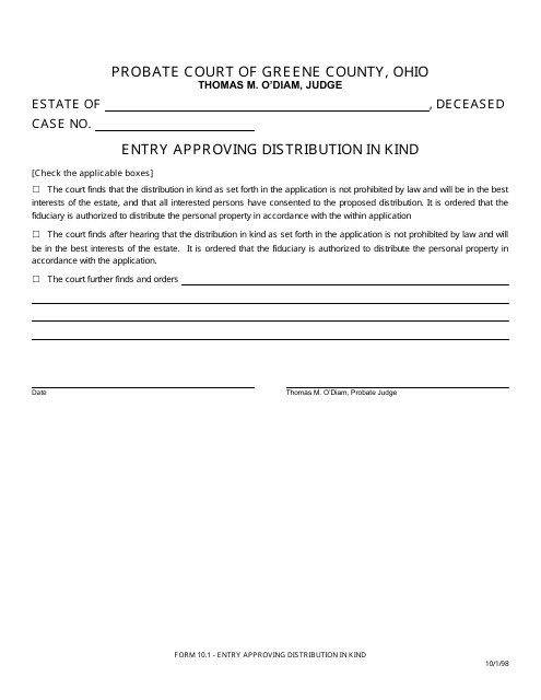 Form 10.1 Entry Approving Distribution in Kind - Greene County, Ohio