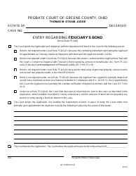 Document preview: GC Form 75.2-B Entry Regarding Fiduciary's Bond - Greene County, Ohio
