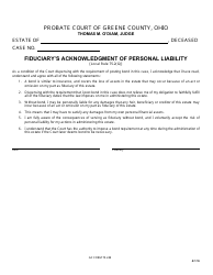 Document preview: GC Form 75.2-H Fiduciary's Acknowledgment of Personal Liability - Greene County, Ohio