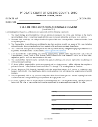 Document preview: GC Form 75.1 Self-representation Acknowledgment - Estate Administration - Greene County, Ohio
