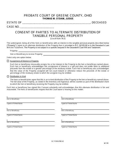 GC Form 78.2-C Consent of Parties to Alternate Distribution of Tangible Personal Property - Greene County, Ohio