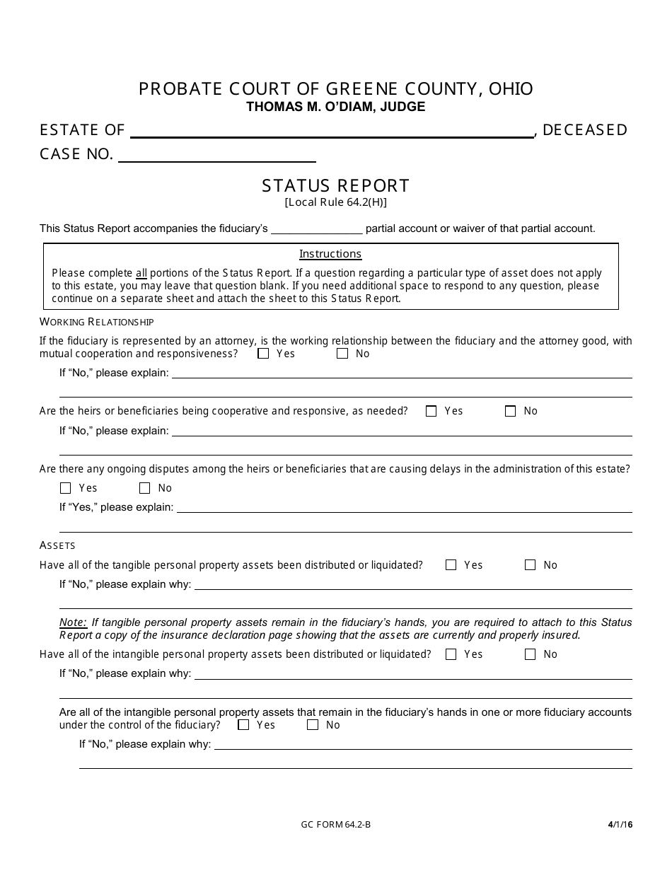 GC Form 64.2-B Status Report - Greene County, Ohio, Page 1