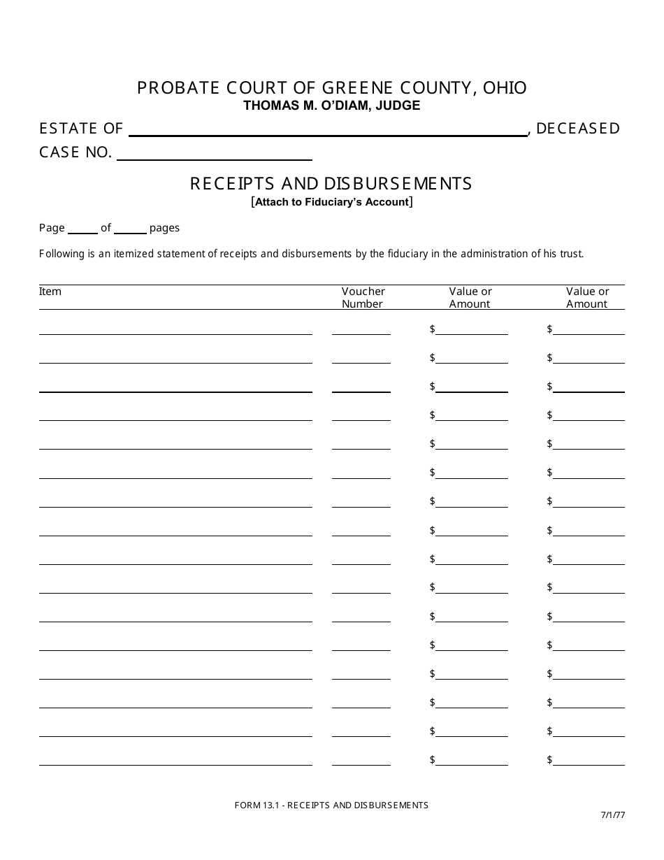Form 13.1 Receipts and Disbursements - Greene County, Ohio, Page 1