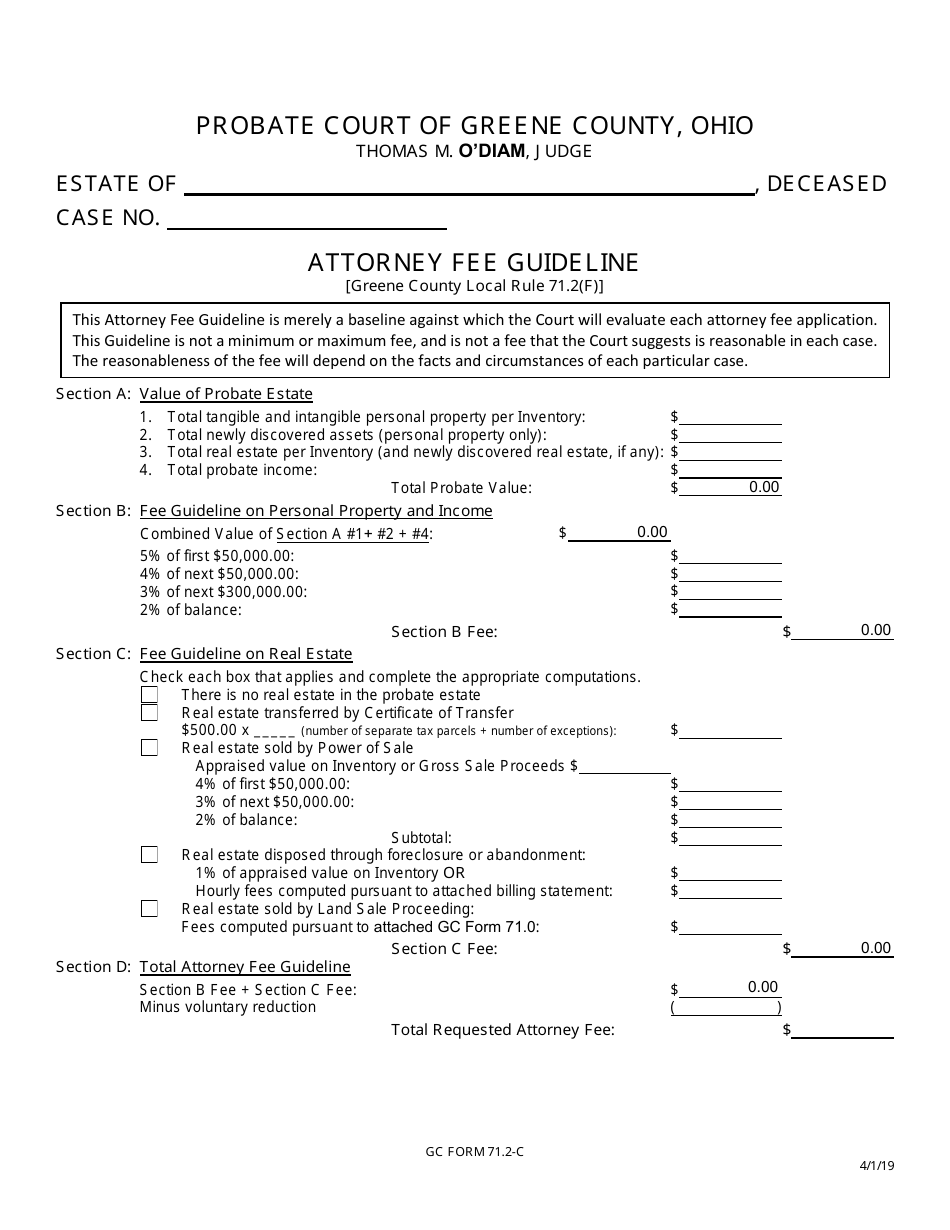 GC Form 71.2-C Attorney Fee Guideline - Greene County, Ohio, Page 1
