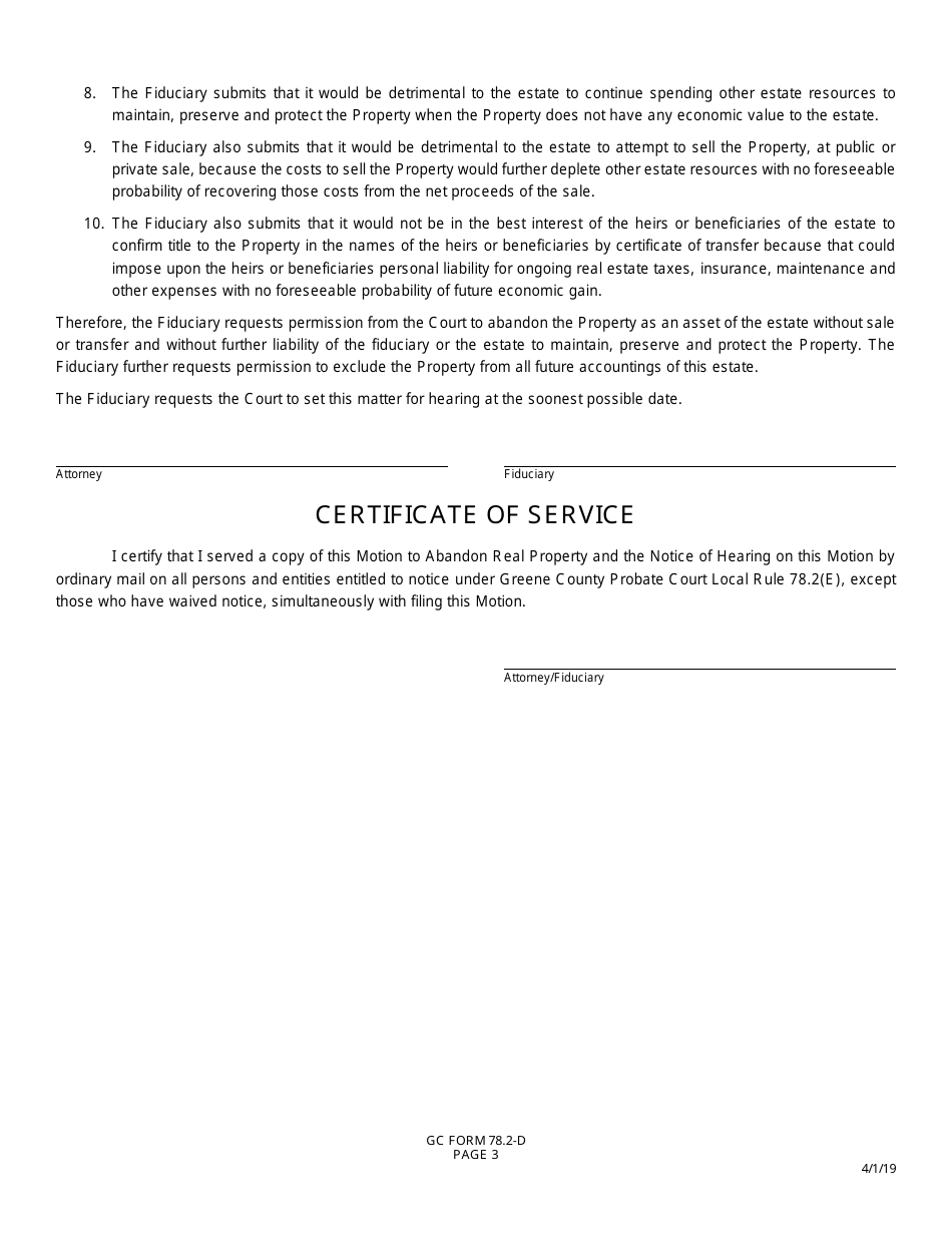GC Form 78.2-D Motion to Abandon Real Property - Greene County, Ohio, Page 3