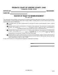 Document preview: GC Form 100.1-B Waiver of Right to Reimbursement - Greene County, Ohio