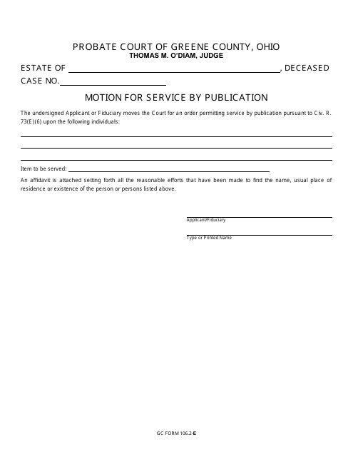 GC Form 106.2-E Motion for Service by Publication - Greene County, Ohio