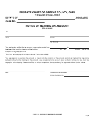 Document preview: Form 13.5 Notice of Hearing on Account - Greene County, Ohio
