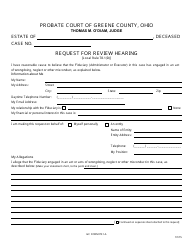 Document preview: GC Form 78.1-A Request for Review Hearing - Estate Administration - Greene County, Ohio