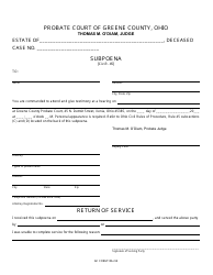Document preview: GC Form 106.2-B Subpoena - Estate Administration - Greene County, Ohio