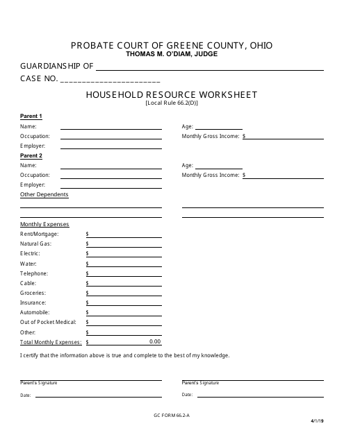 GC Form 66.2-A Household Resource Worksheet - Greene County, Ohio