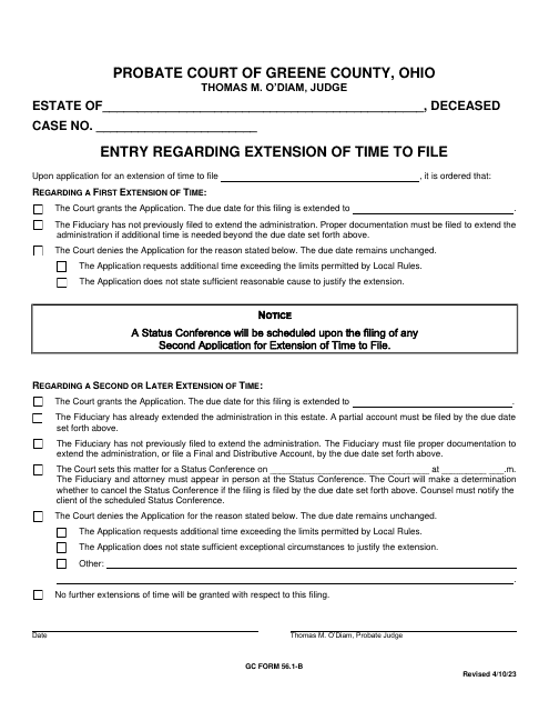 GC Form 56.1-B Entry Regarding Extension of Time to File - Greene County, Ohio