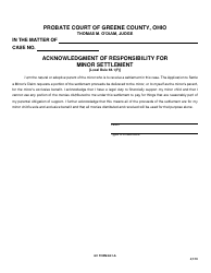 Document preview: GC Form 68.1-A Acknowledgment of Responsibility for Minor Settlement - Greene County, Ohio