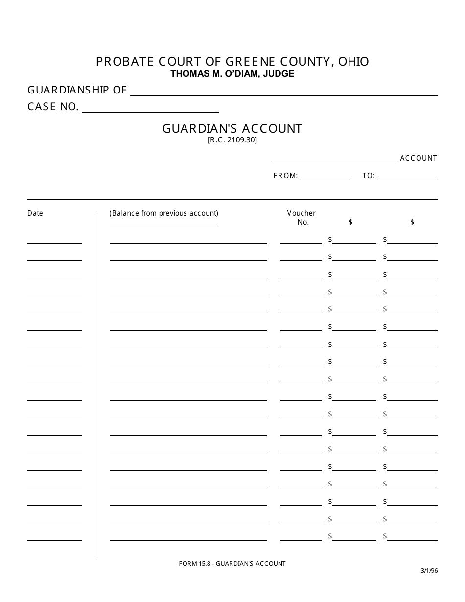 Form 15.8 Guardians Account - Greene County, Ohio, Page 1