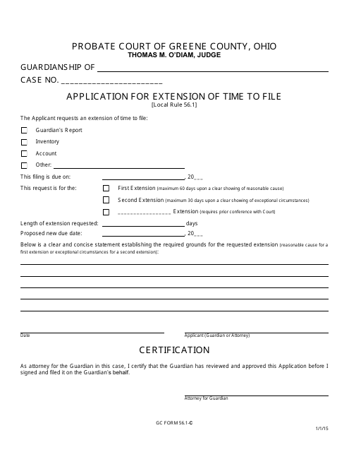 GC Form 56.1-C Application for Extension of Time to File - Guardianship - Greene County, Ohio