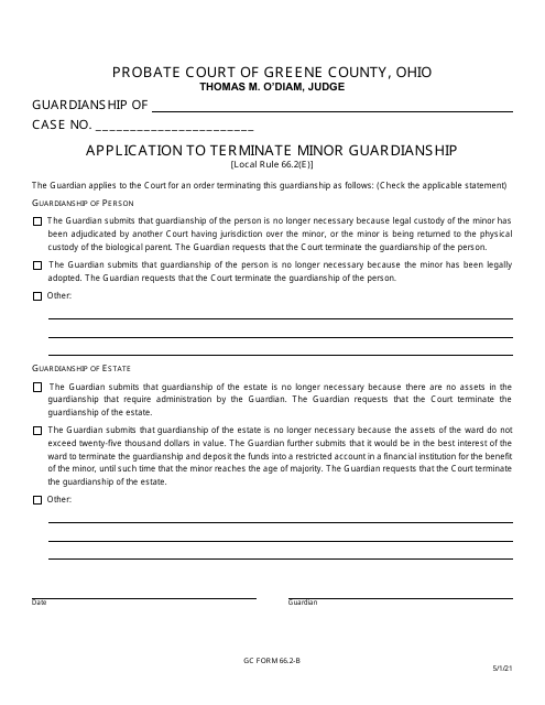 GC Form 66.2-B Application to Terminate Minor Guardianship - Greene County, Ohio