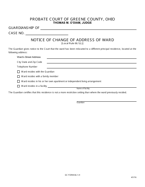 GC Form 66.1-H Notice of Change of Address of Ward - Green County, Ohio