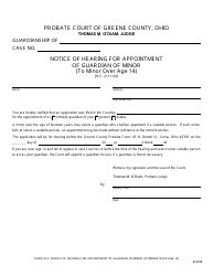 Document preview: Form 16.3 Notice of Hearing for Appointment of Guardian of Minor (To Minor Over Age 14) - Greene County, Ohio