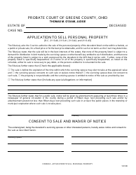 Document preview: Form 9.0 Application to Sell Personal Property - Greene County, Ohio