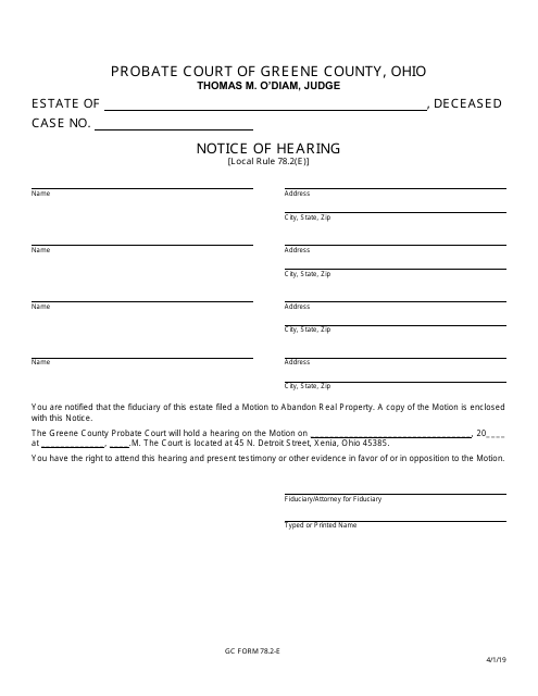 GC Form 78.2-E Notice of Hearing - Greene County, Ohio