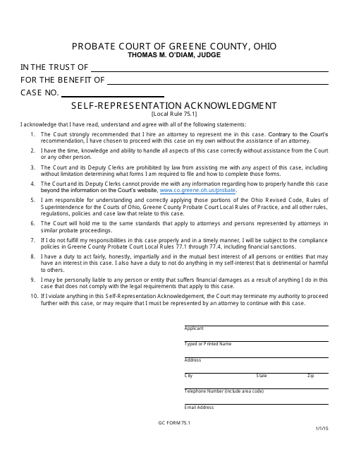 GC Form 75.1 Self-representation Acknowledgment - Trusts - Greene County, Ohio