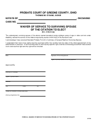 Document preview: Form 8.6 Waiver of Service to Surviving Spouse of the Citation to Elect - Greene County, Ohio