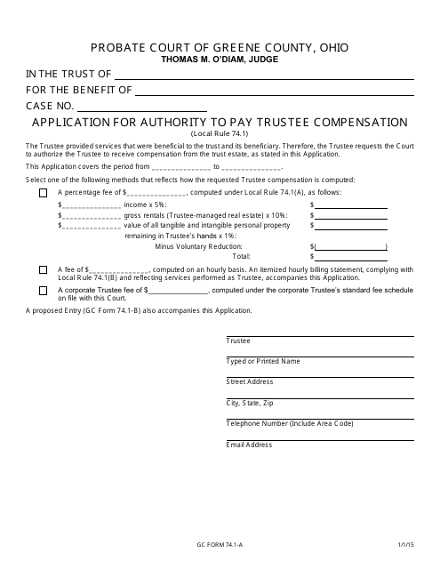 GC Form 74.1-A Application for Authority to Pay Trustee Compensation - Greene County, Ohio