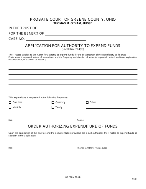 GC Form 78.4-B Application for Authority to Expend Funds - Greene County, Ohio