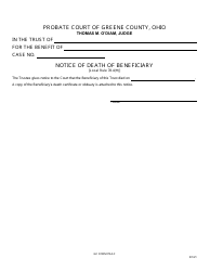 Document preview: GC Form 78.4-C Notice of Death of Beneficiary - Greene County, Ohio