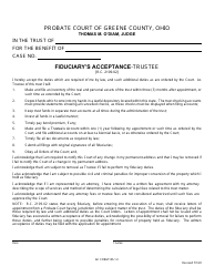 Document preview: GC Form 105.1-C Fiduciary's Acceptance-Trustee - Greene County, Ohio