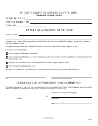 Document preview: GC Form 105.1-E Letters of Authority of Trustee - Greene County, Ohio