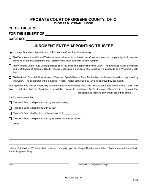 GC Form 105.1-D Judgment Entry Appointing Trustee - Greene County, Ohio