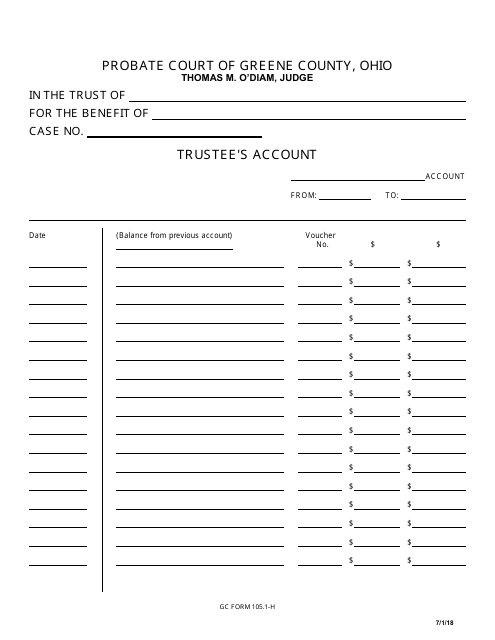 GC Form 105.1-H Trustee's Account - Greene County, Ohio