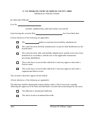 Document preview: Form PCC-009 Entry Approving and Settling Account - Greene County, Ohio