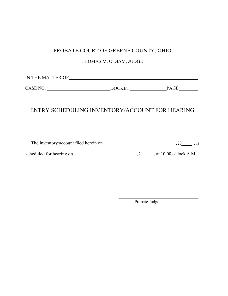 Entry Scheduling Inventory / Account for Hearing - Greene County, Ohio, Page 1