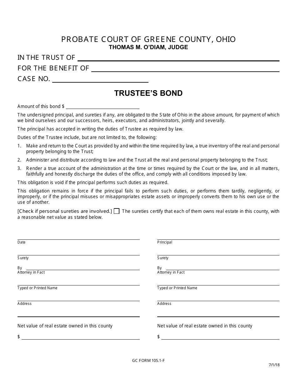 GC Form 105.1-F Trustees Bond - Greene County, Ohio, Page 1