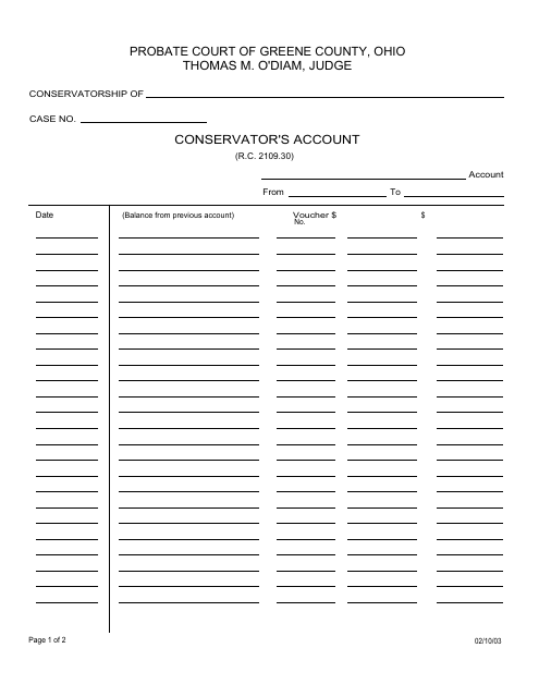 Form 20.8 Conservator's Account - Greene County, Ohio