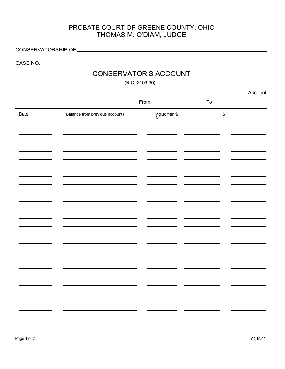 Form 20.8 Conservators Account - Greene County, Ohio, Page 1