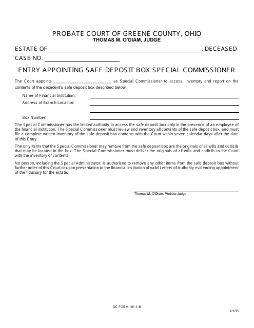 GC Form 101.1-B Entry Appointing Safe Deposit Box Special Commissioner - Greene County, Ohio