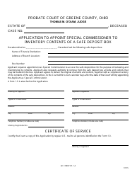 Document preview: GC Form 101.1-A Application to Appoint Special Commissioner to Inventory Contents of a Safe Deposit Box - Greene County, Ohio