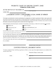 Document preview: Form 27.10 Judgment Entry Conforming Legal Name of Minor - Greene County, Ohio