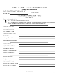 Document preview: GC Form 75.3-A Contact Information Form - Name Change/Name Conformity - Greene County, Ohio