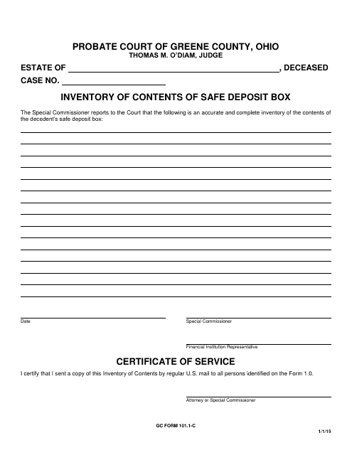 GC Form 101.1-C Inventory of Contents of Safe Deposit Box - Greene County, Ohio