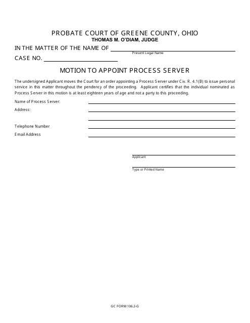 GC Form 106.2-G Motion to Appoint Process Server - Name Change/Name Conformity - Greene County, Ohio