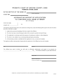 Document preview: Form 21.09 Affidavit in Support of Application to Conform Legal Name of Minor - Greene County, Ohio