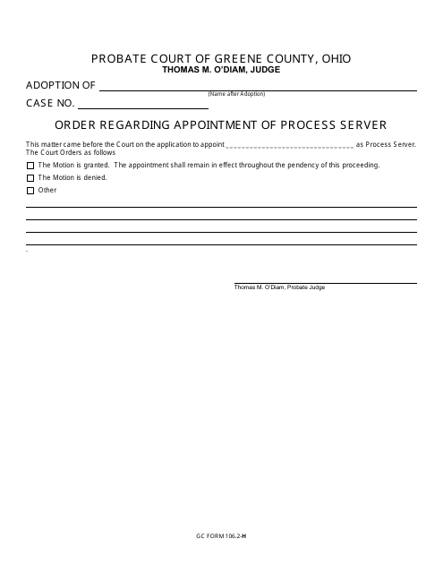 GC Form 106.2-H Order Regarding Appointment of Process Server - Adoption - Greene County, Ohio
